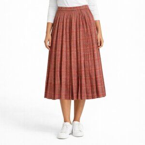 Vintage Women's 8 Evan-Picone Petites Red Pleated Midi Skirt Herringbone Plaid